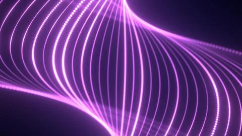 Abstract purple waves from lines and dots particles of glowing swirling fut.. Stockillustratie