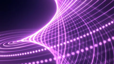 Abstract purple waves from lines and dots particles of glowing swirling fut.. Stock Illustration
