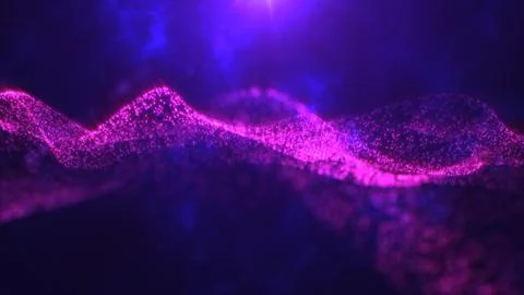 Abstract purple waves from particles and energy magic dots with glow and bl.. Stock Illustration