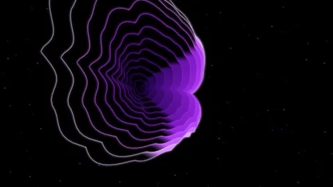Abstract purple wavy tunnel rotating in space with glowing neon lines on bl.. Vídeo Stock 344021823