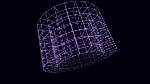 Abstract purple wireframe cylinder rotating in digital space with glowing l.. Video stock 342549550