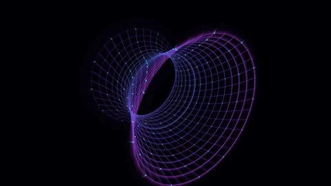 Abstract purple wireframe cylinder rotating on black background for digital.. Video stock 342583084