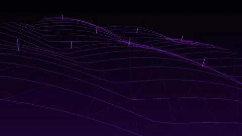 Abstract Purple Wireframe Landscape Showing Digital Terrain Technology With.. Stock Illustration
