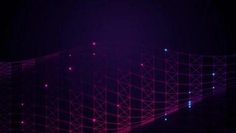 Abstract purple wireframe network wave moving slowly on dark background ani.. Vídeos de archivo 346453439