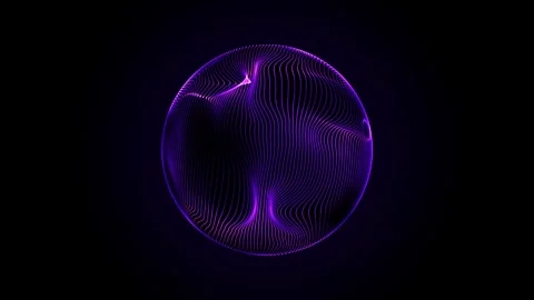 Abstract purple wireframe sphere formed by flowing neon lines black backgro.. Video stock 327754998