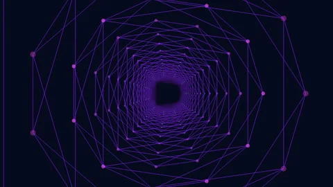 Abstract purple wireframe tunnel with glowing nodes, futuristic tech background Stock Footage 332107099