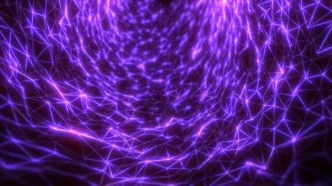 Abstract purple wireframe tunnel with glowing orange highlights forming a s.. 스톡 일러스트