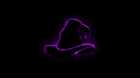 Abstract purple witch hat glowing in seamless loop on black background hall.. 스톡 동영상 339072838