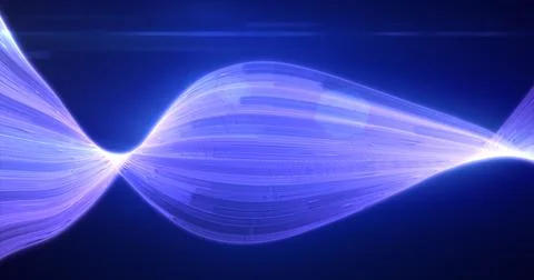 Abstract purples glowing flying waves from lines energy magical background Stock Illustration