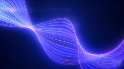 Abstract purples glowing flying waves from lines energy magical background Stock Illustration