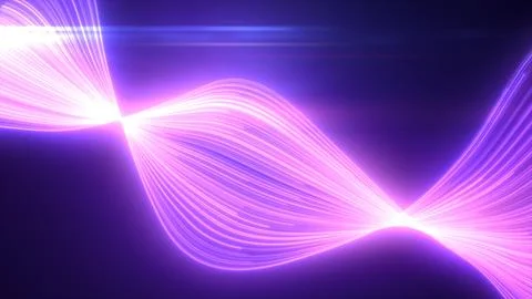 Abstract purples glowing flying waves from lines energy magical background Stockillustratie