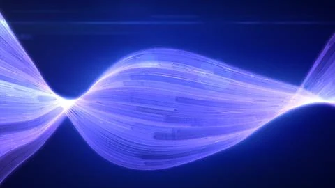 Abstract purples glowing flying waves from lines energy magical background Stock Illustration