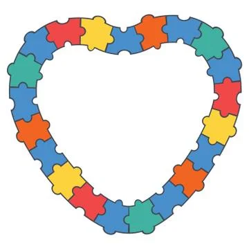 Abstract puzzle heart border, frame. Ilustración de archivo
