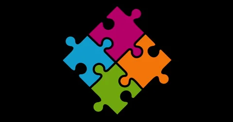 Abstract puzzle pieces move and fit together with bright colors Stock Footage 333404476
