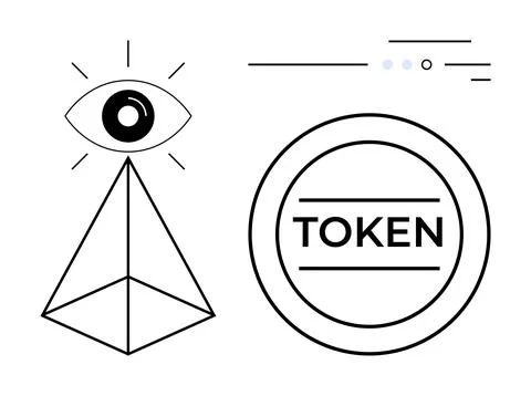 Abstract Pyramid with Elevated Eye and Token Icon Representing Digital Secu.. Stock Illustration