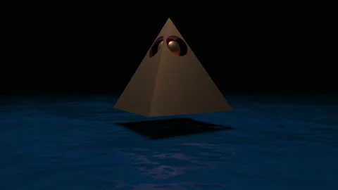 Abstract pyramid rotates over the surface of the sea. Stock Footage 201306338