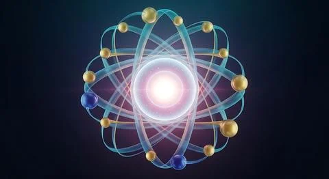 Abstract quantum atomic structure illustration representing subatomic parti.. Stock Illustration