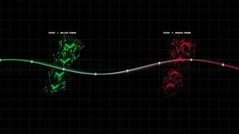 Abstract Quantum Bull &amp; Bear Holographic Market Columns 4K Seamless Motion Loop Stock Footage 343699229