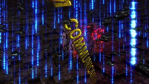 Abstract Quantum Communication golden text  with particles digital effect Stock Footage 292585209