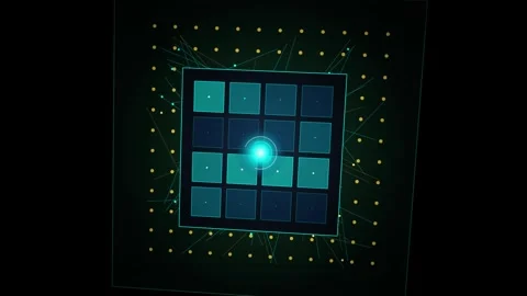 Abstract quantum computing visualization with glowing light nodes inside di.. Stock Footage 345276834