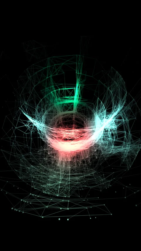 Abstract Quantum Energy Core with Glowing Wireframe Particles and Futuristic Stockbeeldmateriaal 333859924