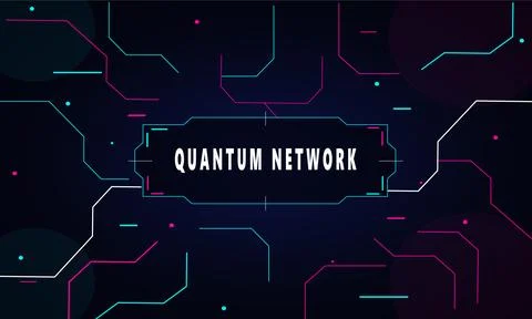 Abstract quantum network circuitry on dark background Illustrazione stock