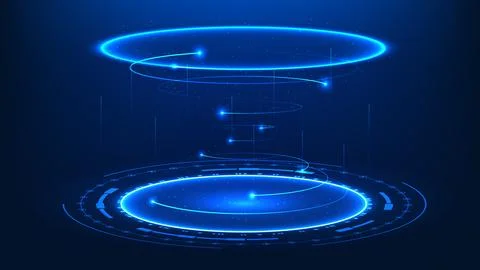 Abstract quantum technology background with rotating rings around a high-te.. Stock-Illustration
