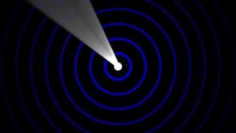 Abstract radar scanner with blue circles and rotating searchlight. 库存影片 337081696