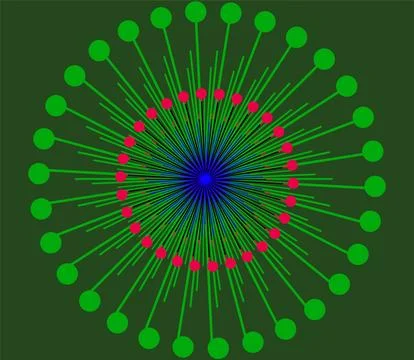 Abstract Radial Burst Design With Green Circles Pink Dots and Blue Center o.. 库存插图