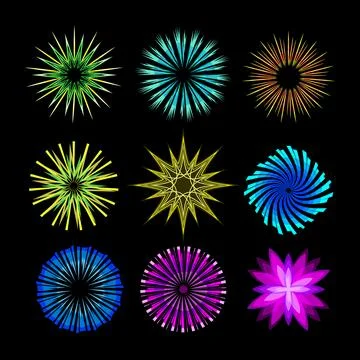 Abstract radial burst patterns creating colorful design elements イラスト素材