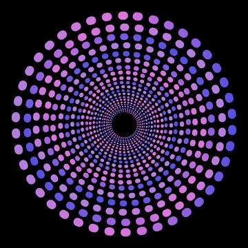 Abstract Radial Dotted Circle Pattern on Black Background Stock Illustration