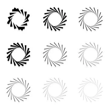 Abstract radial elements, radiating lines. Set of 9 version with different wi Stockillustratie
