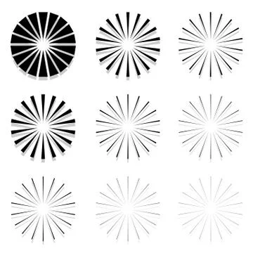 Abstract radial elements, radiating lines. Set of 9 version with different wi Stock Illustration