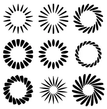 Abstract radial elements, radiating lines. Set of 9 different version. イラスト素材