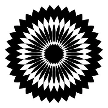 Abstract Radial Floral Geometric Pattern in Black and White Stock Illustration