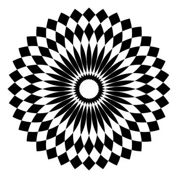 Abstract Radial Geometric Flower Pattern in Black and White Stock Illustration
