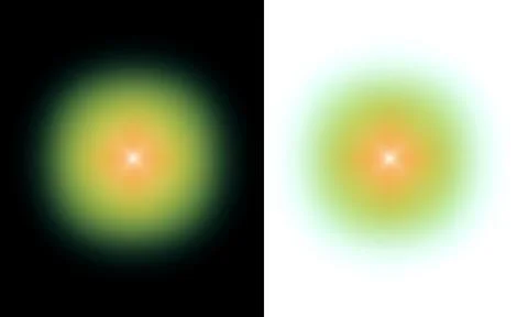 Abstract radial gradient light effect with soft glowing orange and green ci.. Stock Illustration