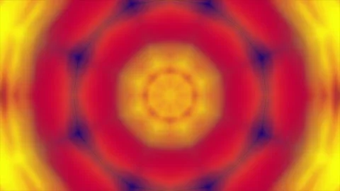 Abstract radial kaleidoscope pattern with red and yellow tones, symmetrical glow Vídeo Stock 296881801