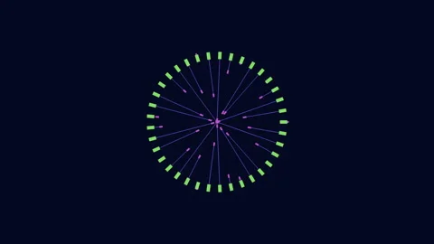 Abstract radial network data visualization with glowing nodes on dark background Stock Footage 330054502