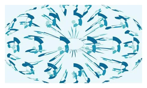 Abstract radial pattern with blue and cyan geometric shards on light blue b.. Stock Illustration