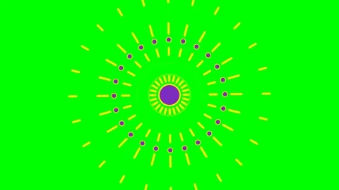Abstract radial pattern featuring purple circles and yellow lines on green Stock Footage 341839577