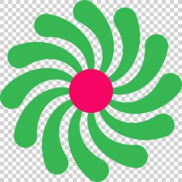 Abstract radial pattern is showing flat style pink center and green petals, Illustrazione stock