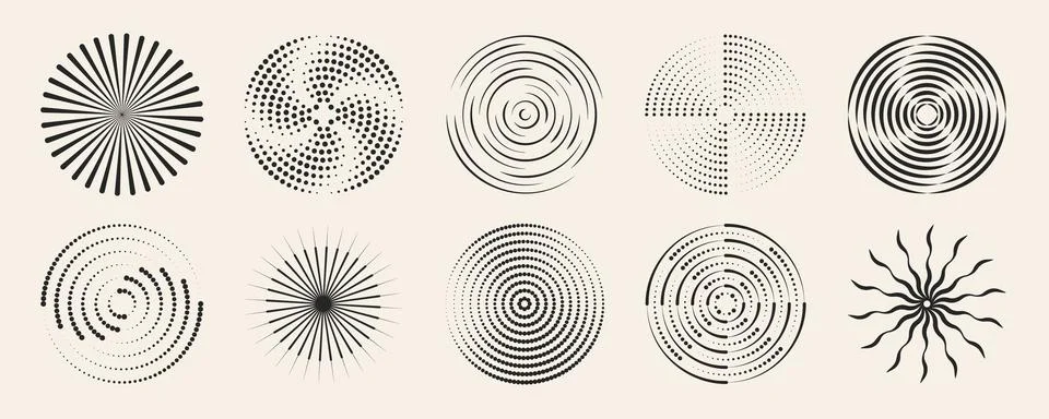Abstract radial patterns isolated on background Illustrazione stock
