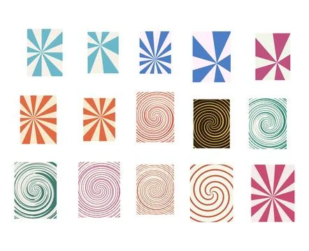 Abstract Radial Spiral Pattern Pack Retro Swirl Geometric Background Set Stock-Illustration
