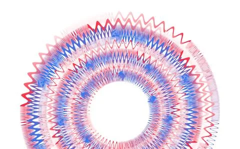 Abstract Radial Waveform Ring With Red And Blue Zigzag Pattern Over White B.. Stock Illustration