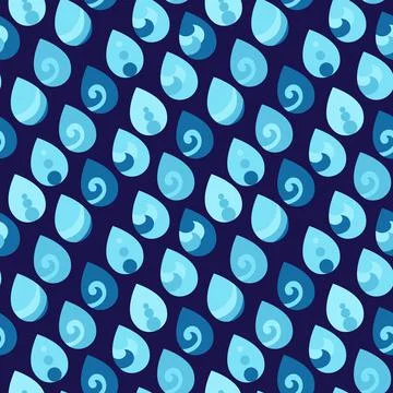 Abstract rain drops seamless vector pattern on dark blue background Stock Illustration