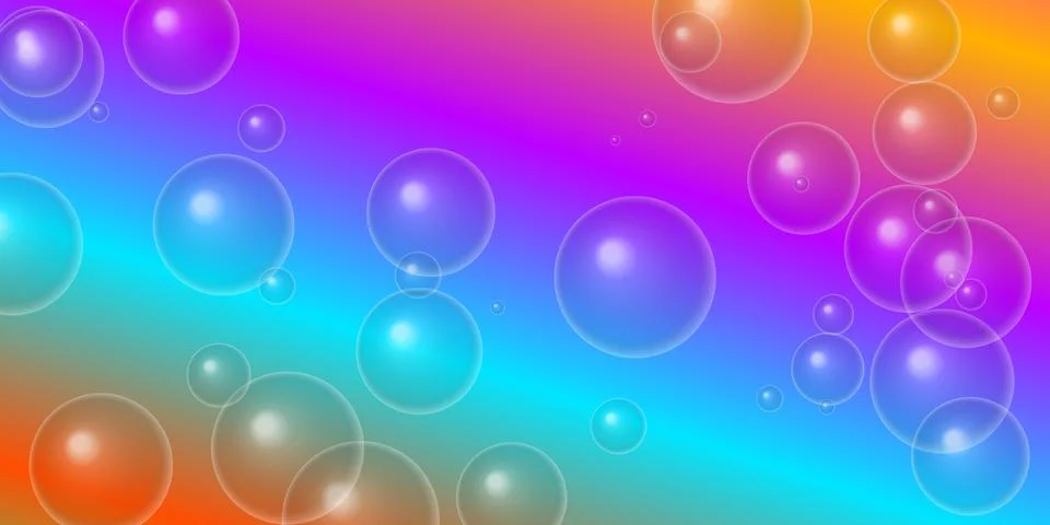 Abstract rainbow background with floating soap bubbles Stock Illustration