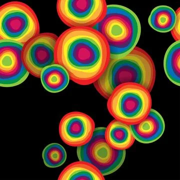 Abstract rainbow circles on black background Stock Illustration