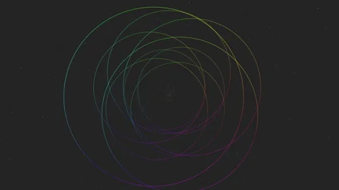 Abstract rainbow circles orbiting in dark space background animation footage 스톡 동영상 334139235