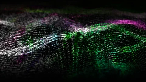 Abstract rainbow color digital particles wave with dust and light motion back Stock Footage 99758096